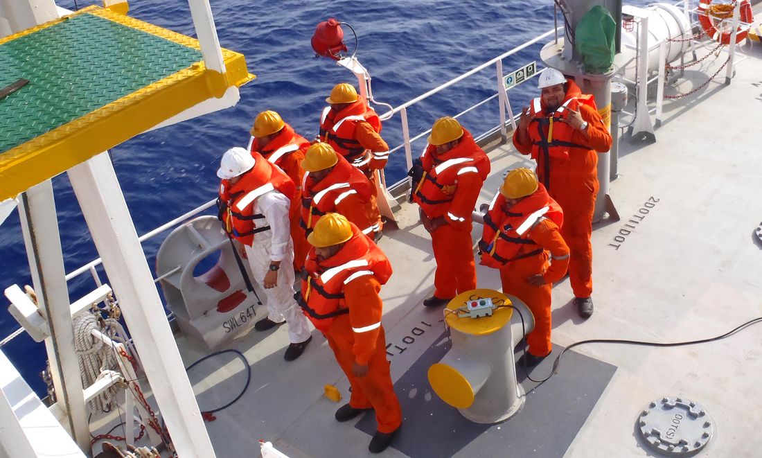 Crew safety drill on deck